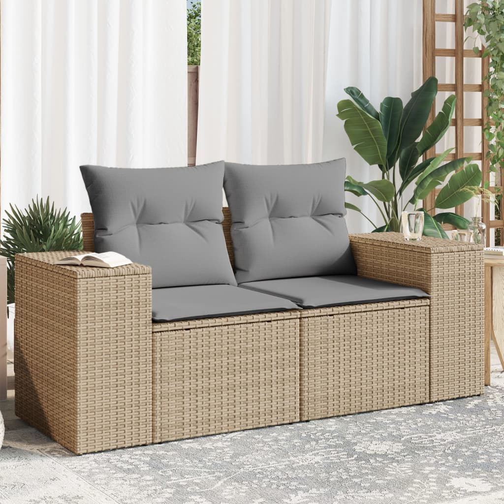 Gartensofa mit Kissen 2-Sitzer Beige Poly Rattan Gartensofa mit Kissen 2-Sitzer Beige Poly Rattan
