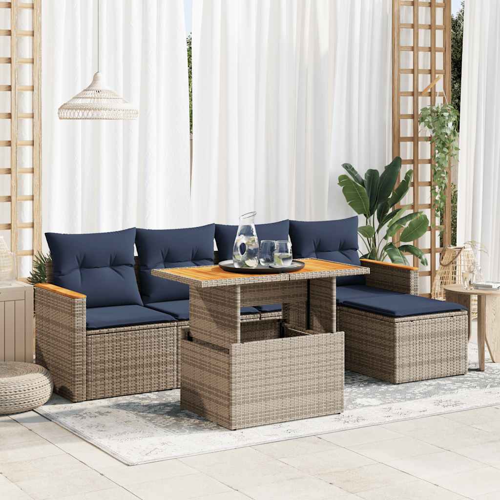6-tlg. Garten-Sofagarnitur mit Kissen Grau Poly Rattan 6-tlg. Garten-Sofagarnitur mit Kissen Grau Poly Rattan
