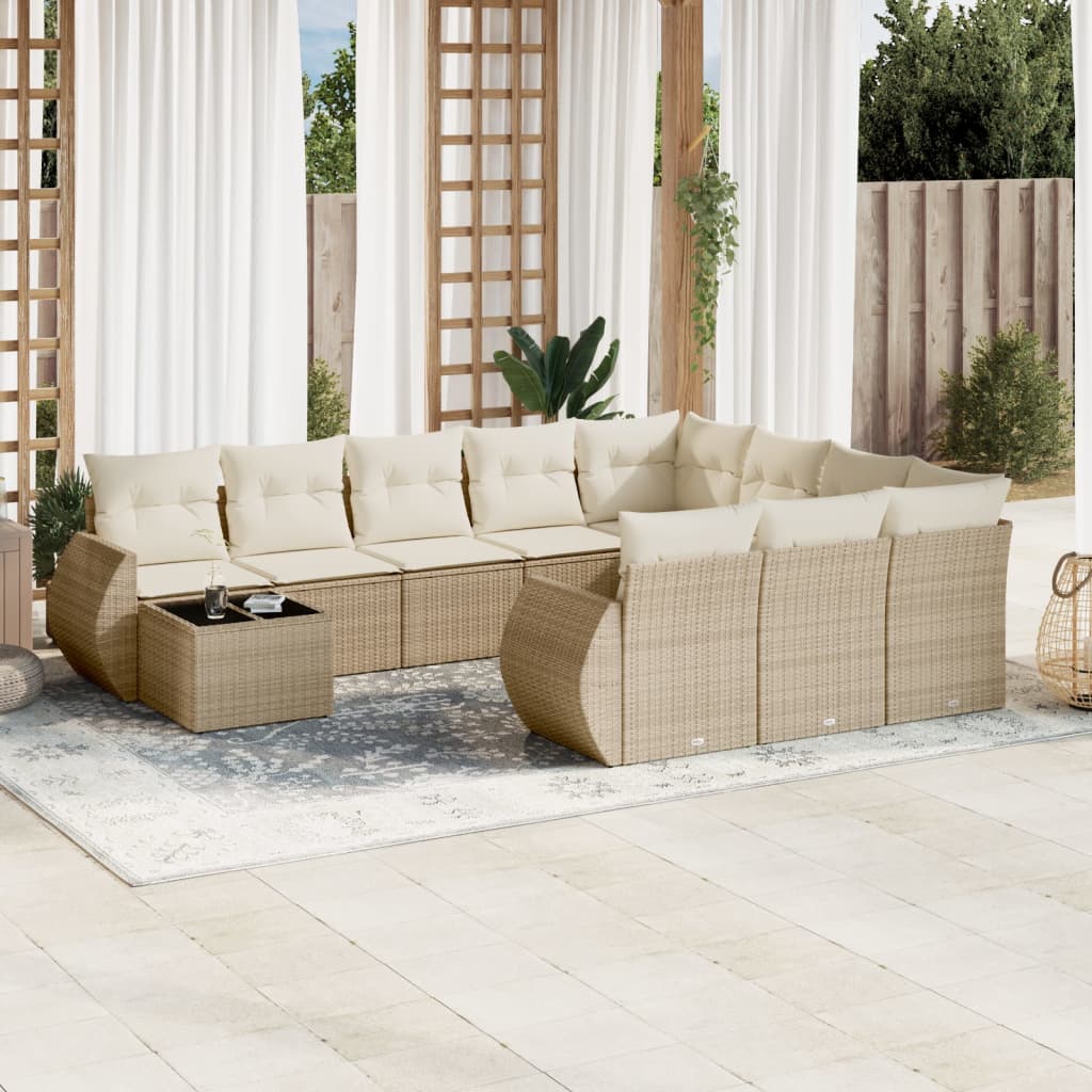 11-tlg. Garten-Sofagarnitur mit Kissen Beige Poly Rattan 11-tlg. Garten-Sofagarnitur mit Kissen Beige Poly Rattan