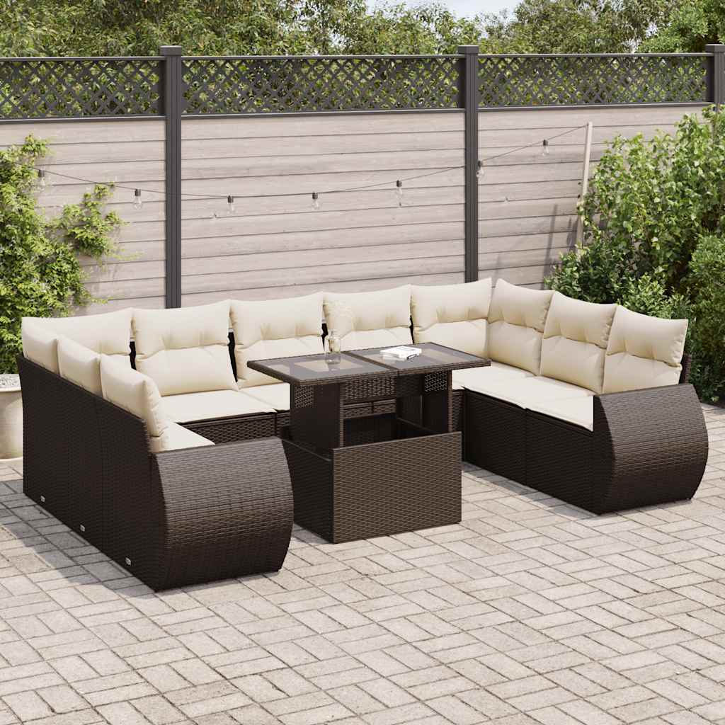 10-tlg. Garten-Sofagarnitur mit Kissen Braun Poly Rattan 10-tlg. Garten-Sofagarnitur mit Kissen Braun Poly Rattan