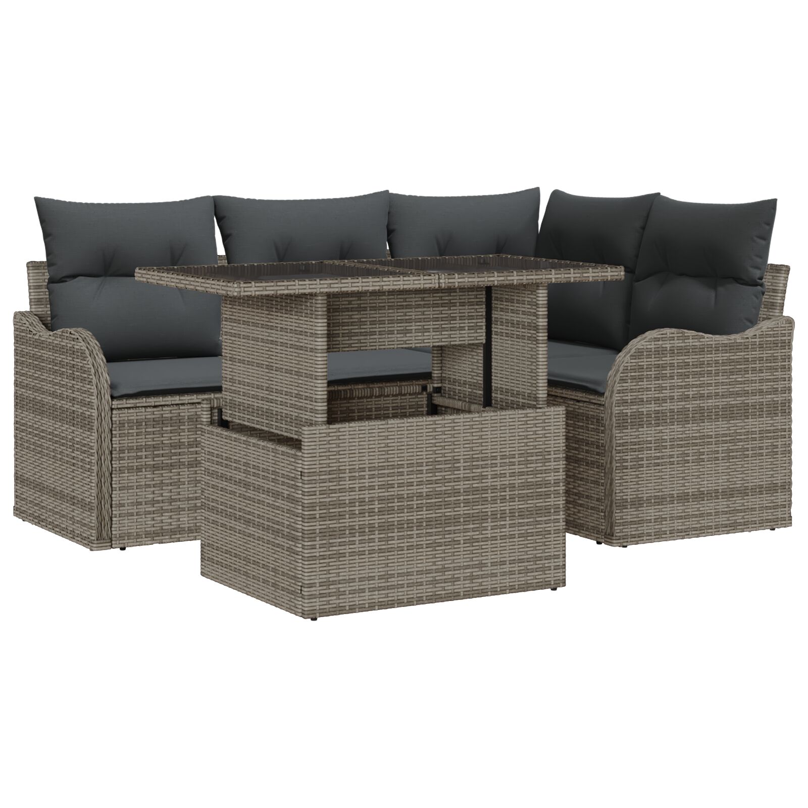 5-teiliges Garten-Sofa-Set mit Kissen Grau Poly-Rattan, 2-Sitzer Garten-Sofa mit Kissen Grau Poly-Rattan 5-teiliges Garten-Sofa-Set mit Kissen Grau Poly-Rattan, 2-Sitzer Garten-Sofa mit Kissen Grau Poly-Rattan