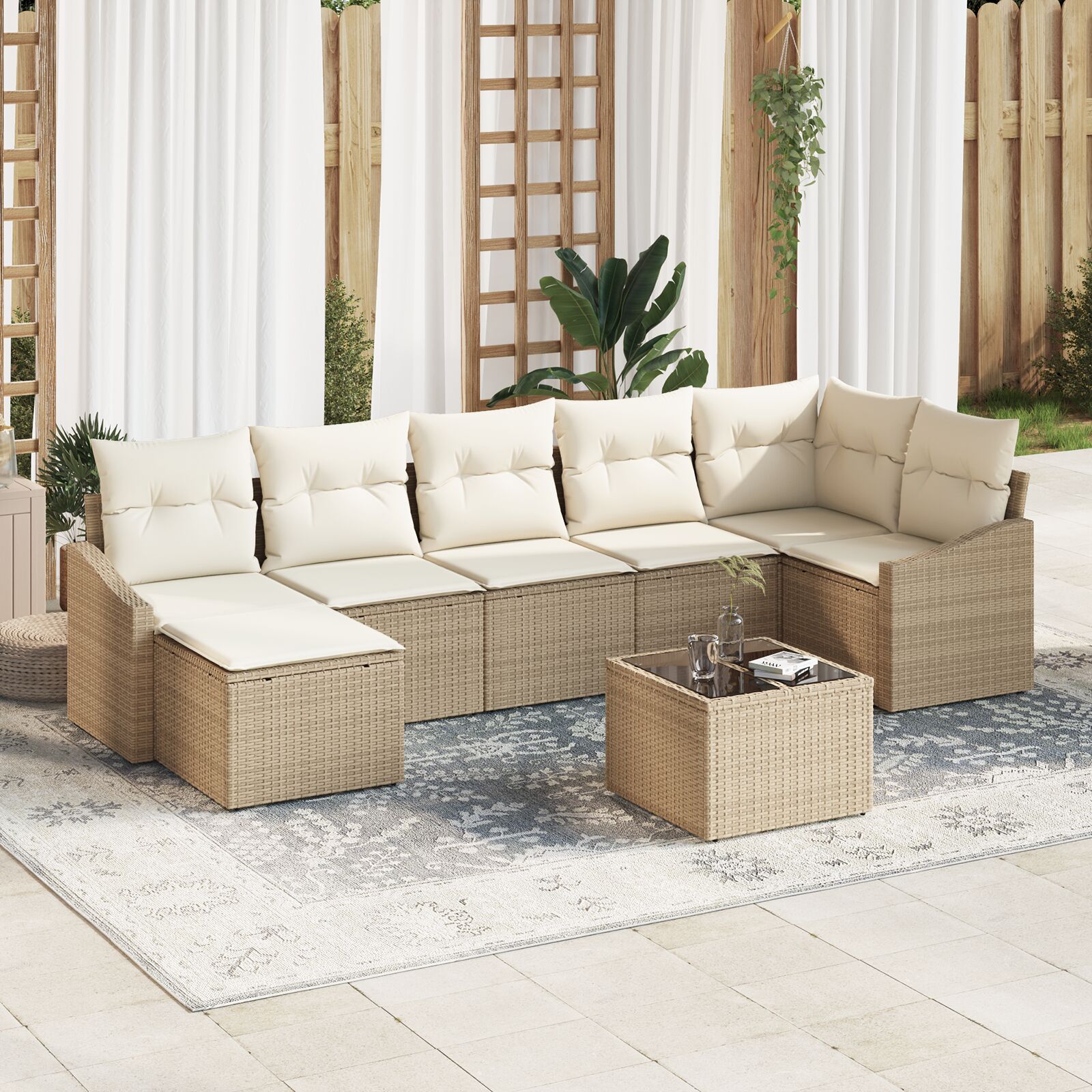 8-teiliges Garten-Sofa-Set mit Kissen Braun Poly-Rattan 8-teiliges Garten-Sofa-Set mit Kissen Braun Poly-Rattan