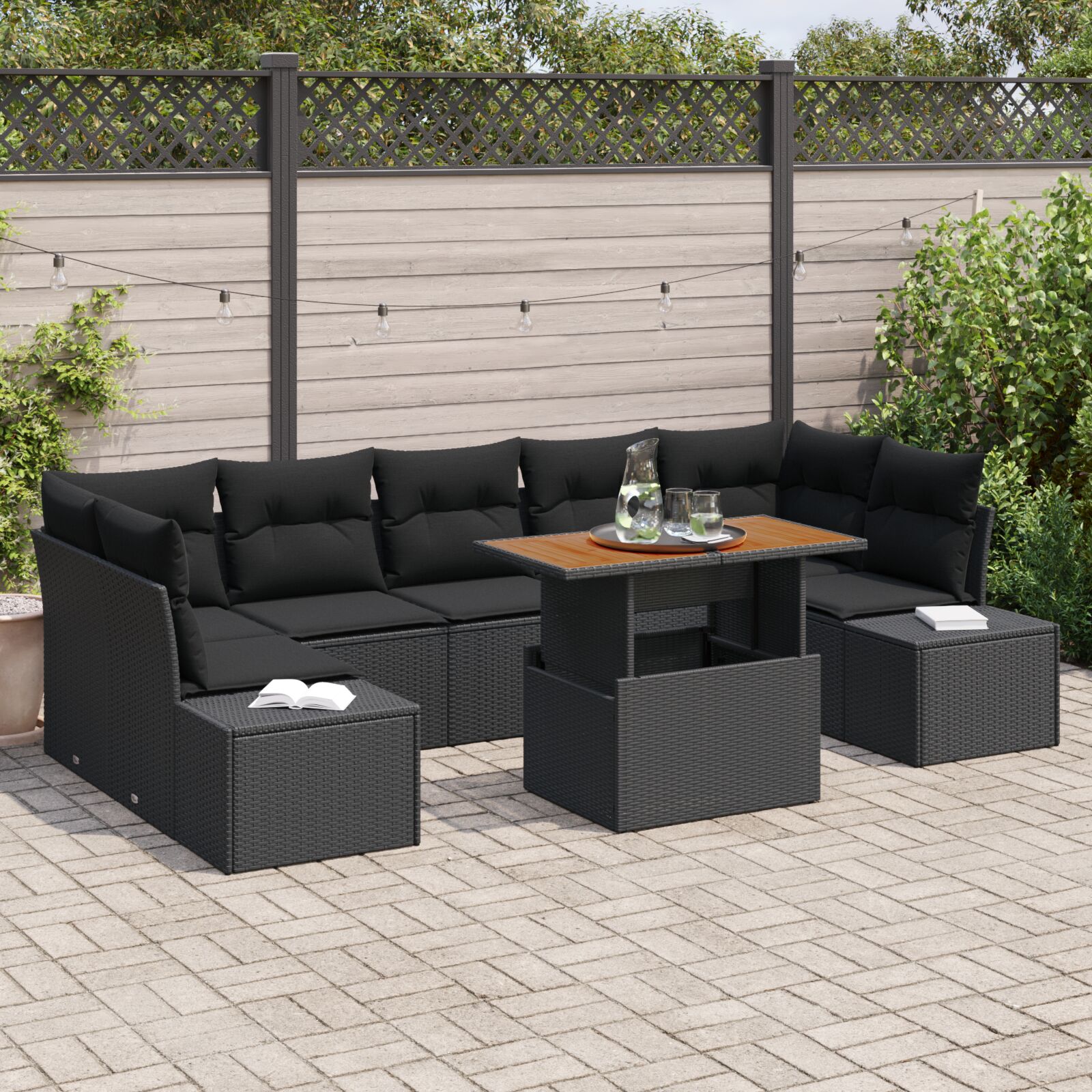 vidaXL Garten-Sofaset Set aus 8 Schwarz und Naturholz vidaXL Garten-Sofaset Set aus 8 Schwarz und Naturholz