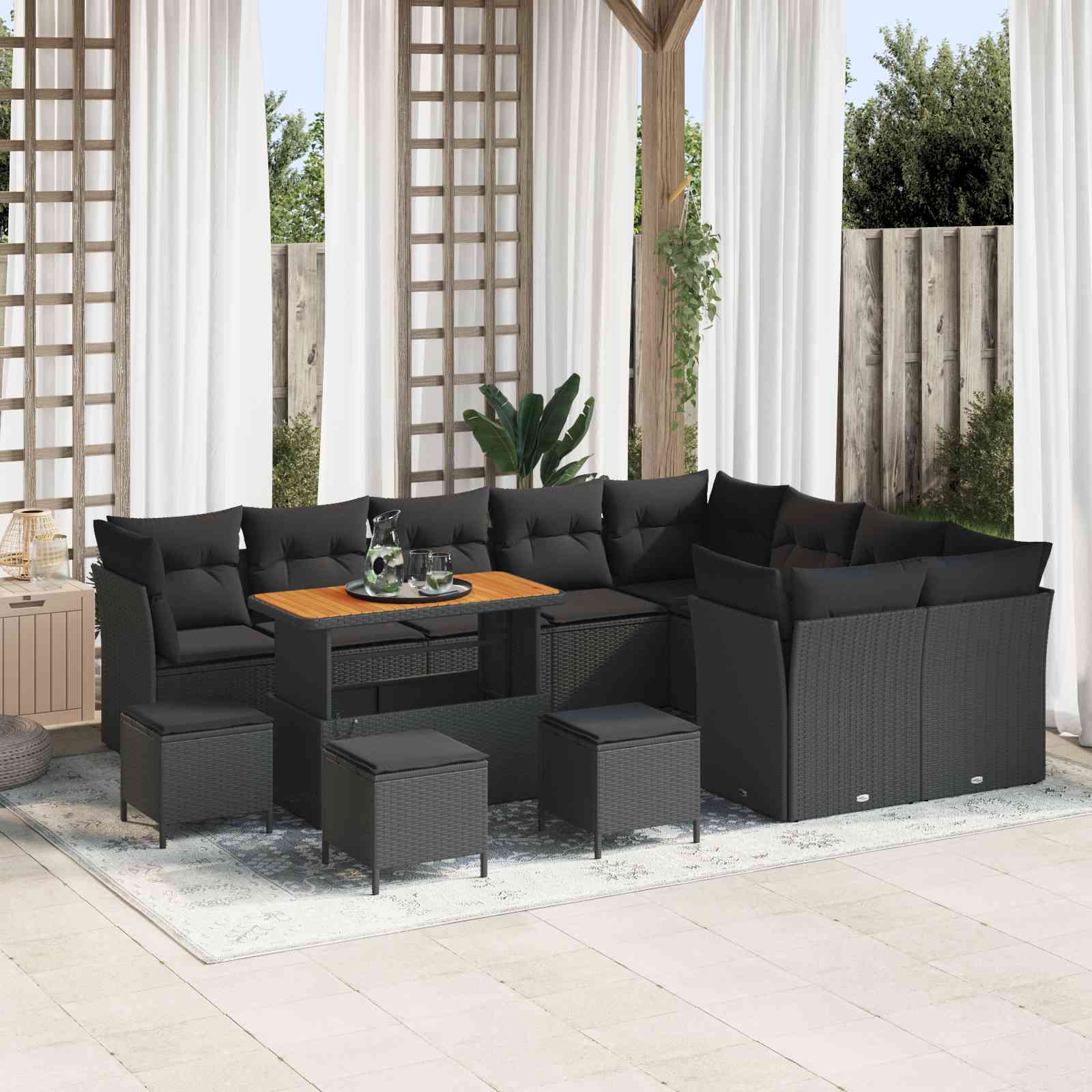 13-teiliges Garten-Sofa-Set mit Kissen Schwarz Poly-Rattan Akazie 13-teiliges Garten-Sofa-Set mit Kissen Schwarz Poly-Rattan Akazie