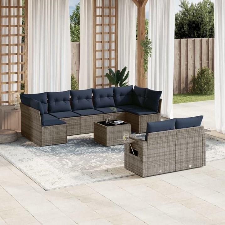 10-teiliges Gartensofa-Set mit Kissen, grau, Polyrattan 10-teiliges Gartensofa-Set mit Kissen, grau, Polyrattan