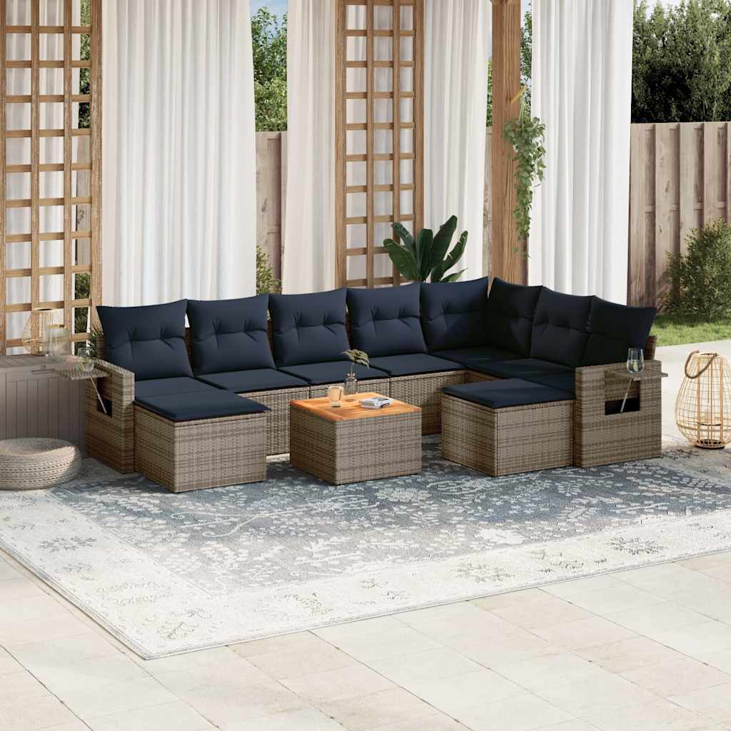 10-teiliges Gartensofa-Set mit Kissen, grau, Polyrattan 10-teiliges Gartensofa-Set mit Kissen, grau, Polyrattan