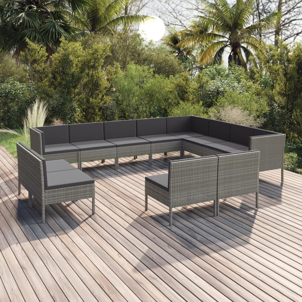 12-tlg. Garten-Lounge-Set mit Auflagen Poly Rattan Grau 12-tlg. Garten-Lounge-Set mit Auflagen Poly Rattan Grau