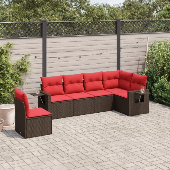 6-teiliges Gartensofa-Set mit Kissen, braun, Polyrattan 6-teiliges Gartensofa-Set mit Kissen, braun, Polyrattan