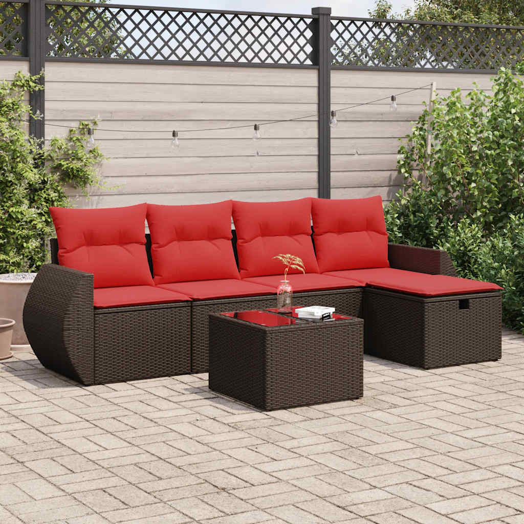 6-tlg. Garten-Sofagarnitur mit Kissen Braun Poly Rattan 6-tlg. Garten-Sofagarnitur mit Kissen Braun Poly Rattan