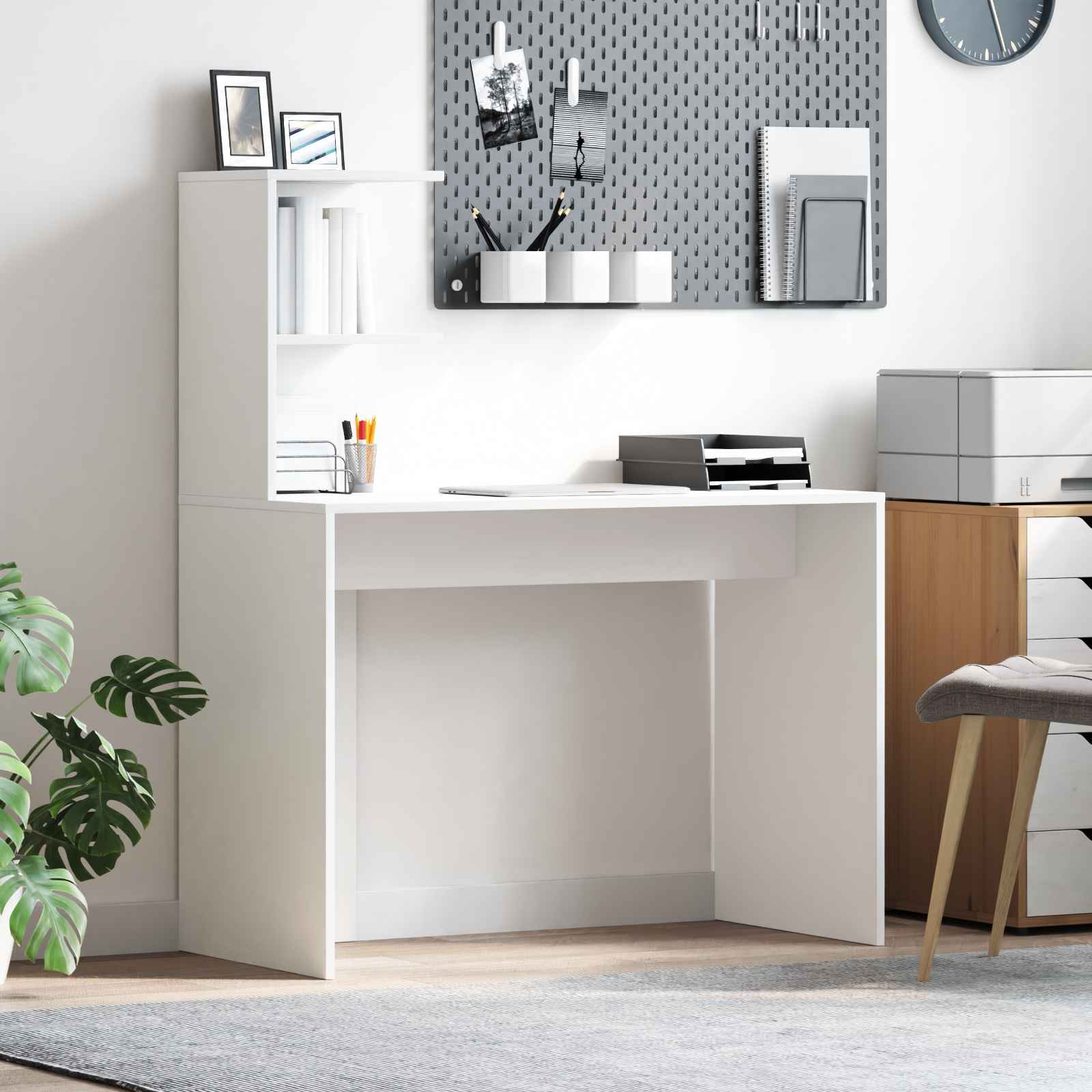 Weißer Schreibtisch Weiß MDF Kompakt Dekorative Intarsien