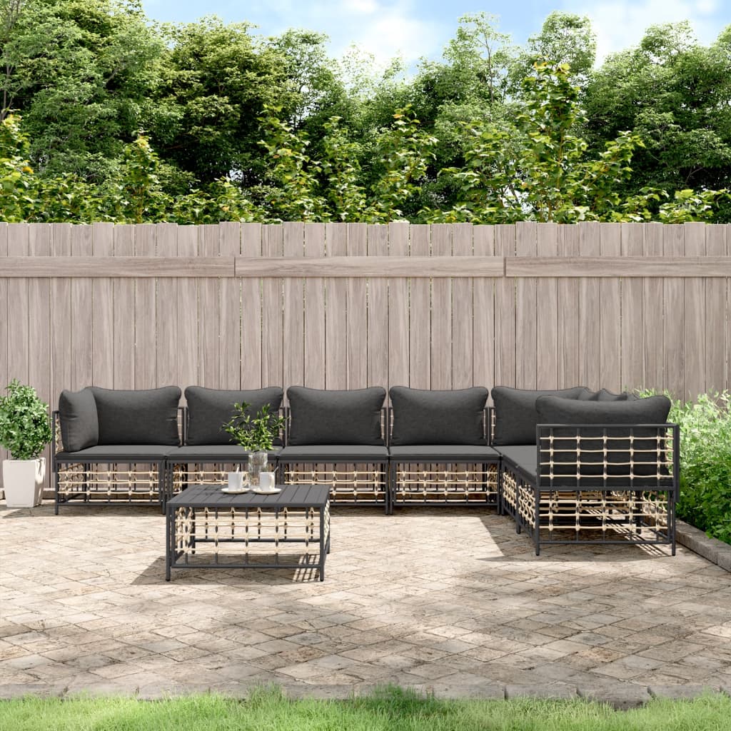 8-tlg. Garten-Lounge-Set mit Kissen Anthrazit Poly Rattan 8-tlg. Garten-Lounge-Set mit Kissen Anthrazit Poly Rattan