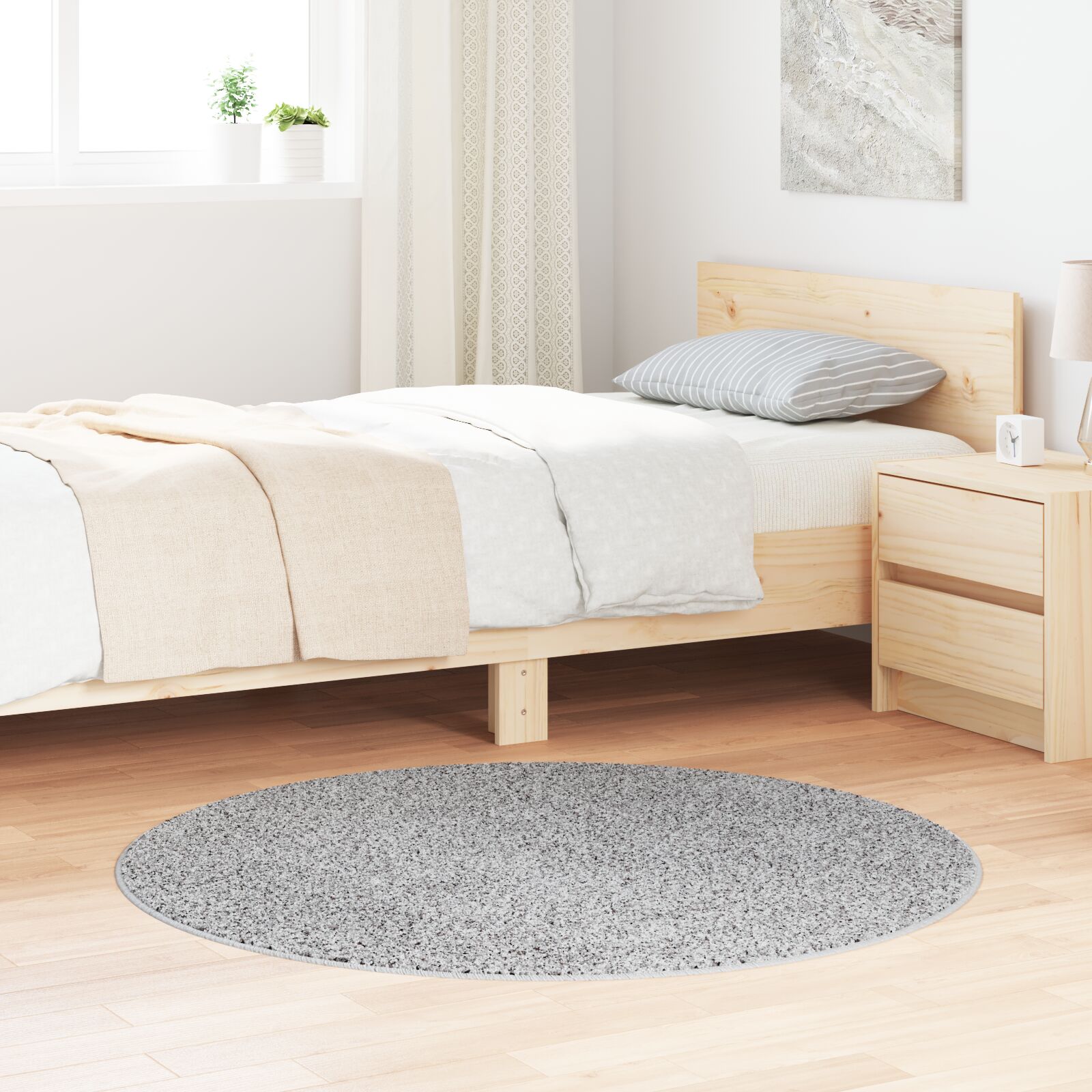 vidaXL Flauschiger Teppich mit Latexrückseite Grau ø120 cm