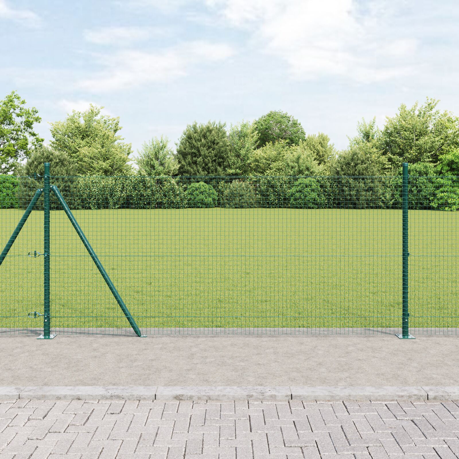 Schweißdrahtzaun mit 7 Flanschpfosten Grün 0,8x10 m Stahl