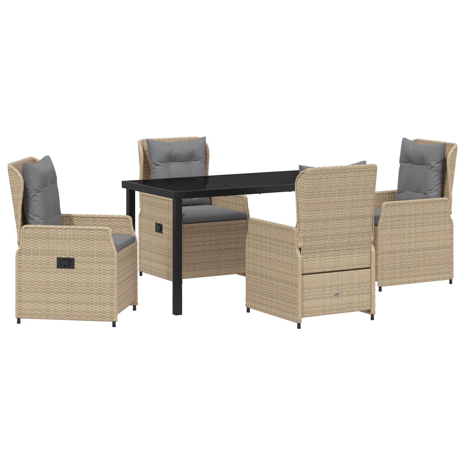 5-teiliges Garten Essgruppe Beige Poly-Rattan, Gartentisch Schwarz 140x80x73 cm Temperglas 5-teiliges Garten Essgruppe Beige Poly-Rattan, Gartentisch Schwarz 140x80x73 cm Temperglas
