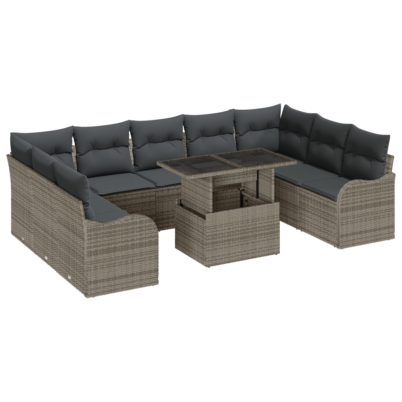 10-teiliges Gartensofa Set mit Kissen grau Poly Rattan, 2-Sitzer Gartensofa mit Stauraum & Kissen grau Poly Rattan 10-teiliges Gartensofa Set mit Kissen grau Poly Rattan, 2-Sitzer Gartensofa mit Stauraum & Kissen grau Poly Rattan