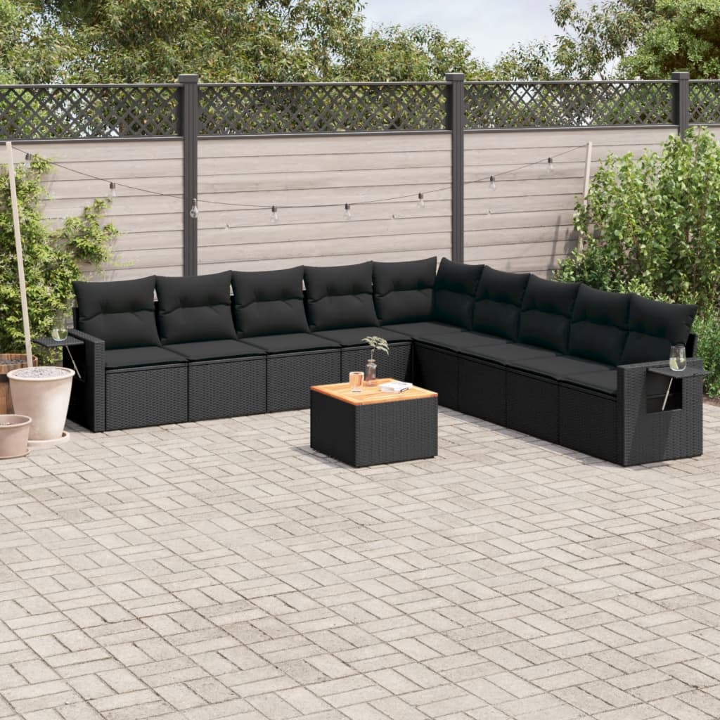 10-tlg. Garten-Sofagarnitur mit Kissen Schwarz Poly Rattan 10-tlg. Garten-Sofagarnitur mit Kissen Schwarz Poly Rattan