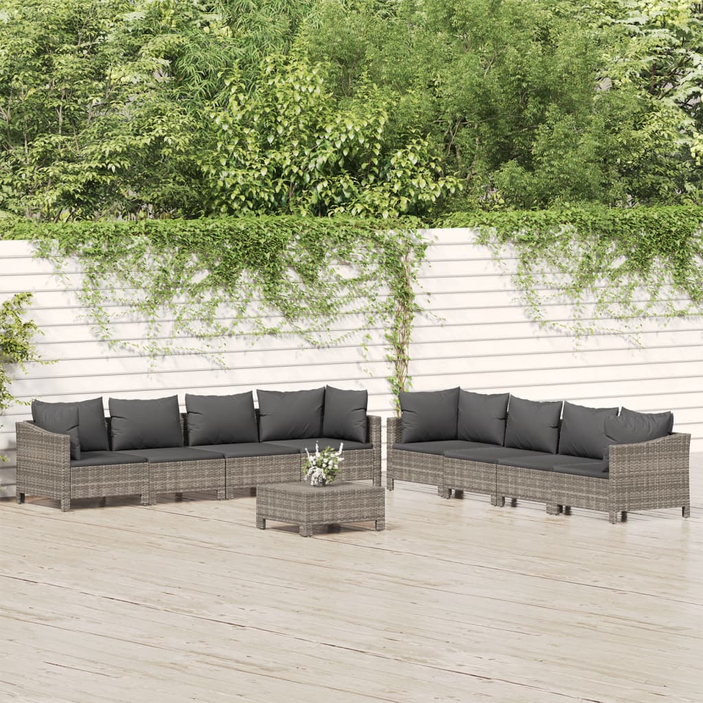 9-tlg. Garten-Lounge-Set mit Kissen Grau Poly Rattan 9-tlg. Garten-Lounge-Set mit Kissen Grau Poly Rattan