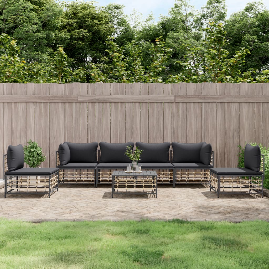 7-tlg. Garten-Lounge-Set mit Kissen Anthrazit Poly Rattan 7-tlg. Garten-Lounge-Set mit Kissen Anthrazit Poly Rattan