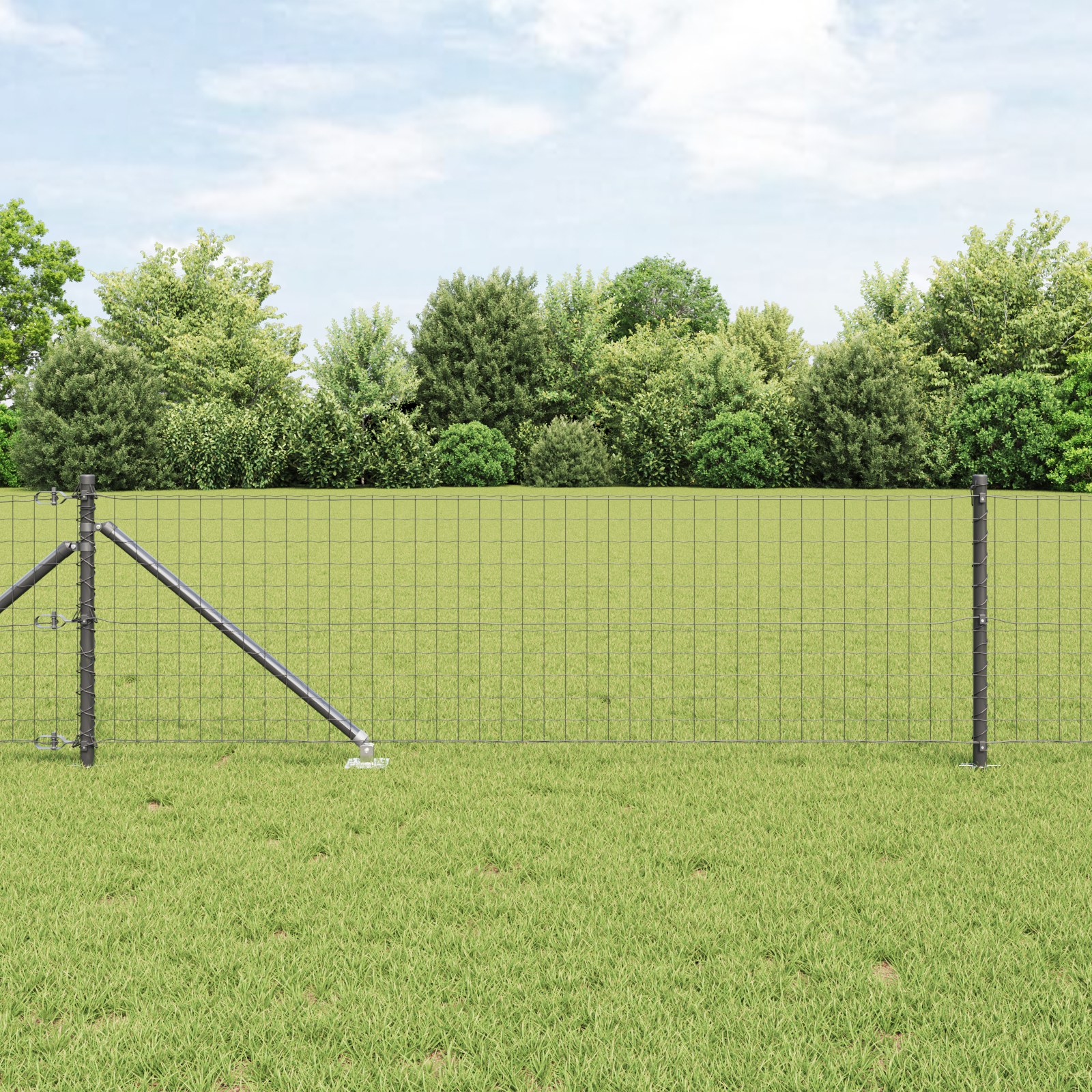 Euro Zaun mit 13 Spike Pfosten 0.8x25 m Warmverzinkter Stahl Grau