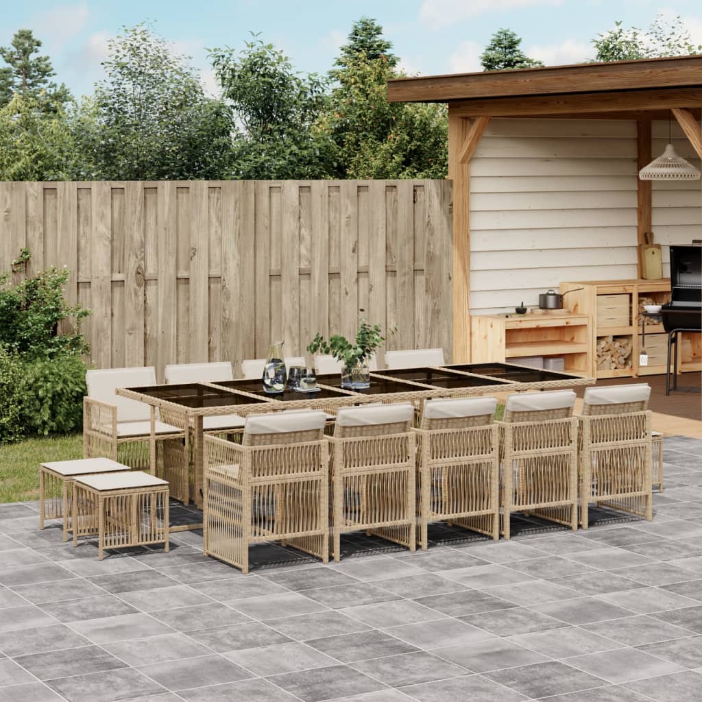 15-tlg. Garten-Essgruppe mit Kissen Beige Poly Rattan 15-tlg. Garten-Essgruppe mit Kissen Beige Poly Rattan