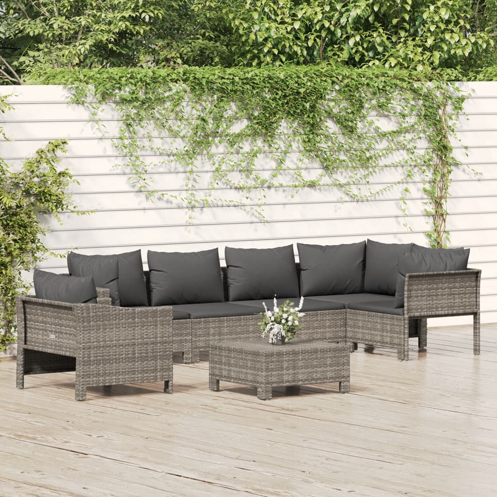 7-tlg. Garten-Lounge-Set mit Kissen Grau Poly Rattan 7-tlg. Garten-Lounge-Set mit Kissen Grau Poly Rattan