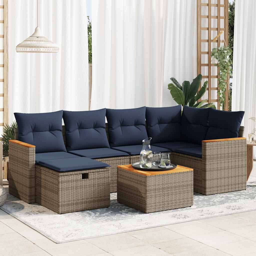 7-tlg. Garten-Sofagarnitur mit Kissen Grau Poly Rattan 7-tlg. Garten-Sofagarnitur mit Kissen Grau Poly Rattan