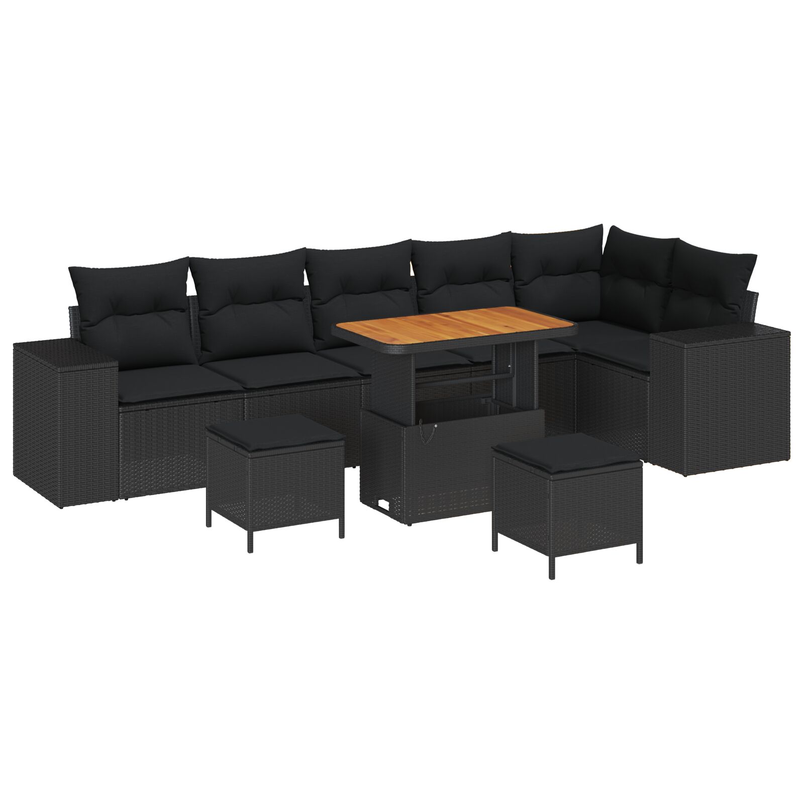 9-teiliges Garten-Sofa-Set mit Kissen Schwarz Poly Rattan Akazie, 3-teiliges Garten-Dining-Set mit Kissen Schwarz Poly Rattan Akazie 9-teiliges Garten-Sofa-Set mit Kissen Schwarz Poly Rattan Akazie, 3-teiliges Garten-Dining-Set mit Kissen Schwarz Poly Rattan Akazie
