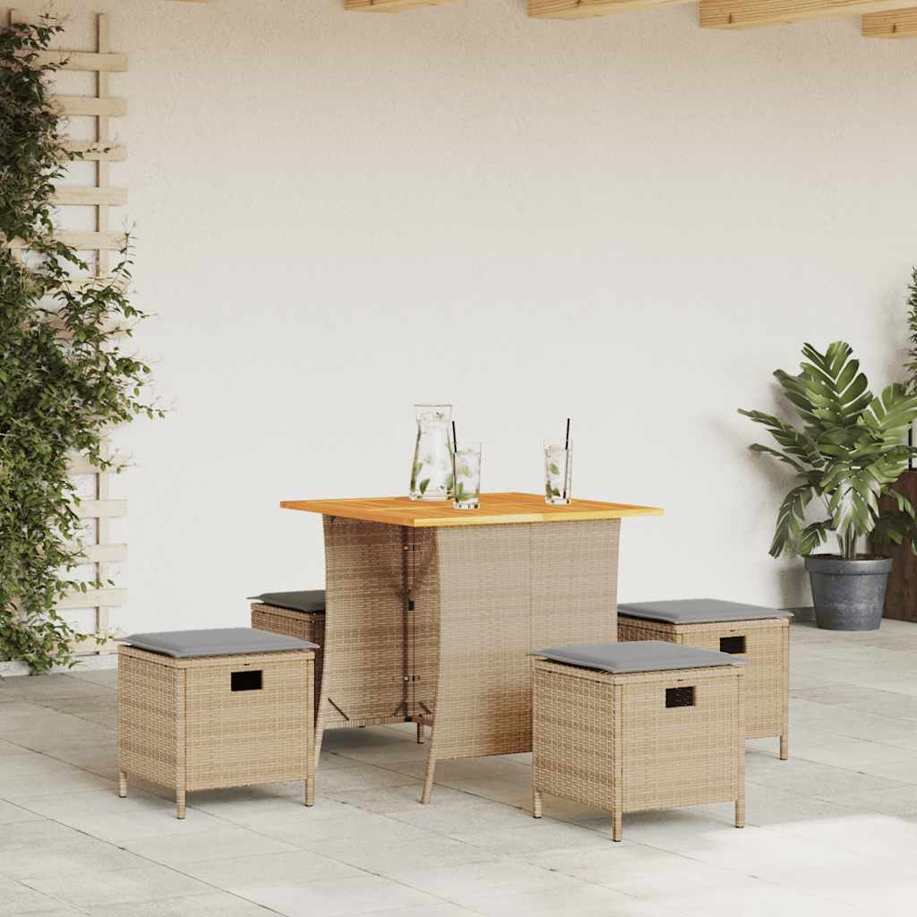 5-tlg. Garten-Essgruppe mit Kissen Beige Poly Rattan 5-tlg. Garten-Essgruppe mit Kissen Beige Poly Rattan
