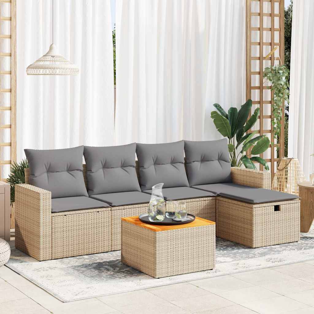 6-tlg. Garten-Sofagarnitur mit Kissen Beige Poly Rattan 6-tlg. Garten-Sofagarnitur mit Kissen Beige Poly Rattan