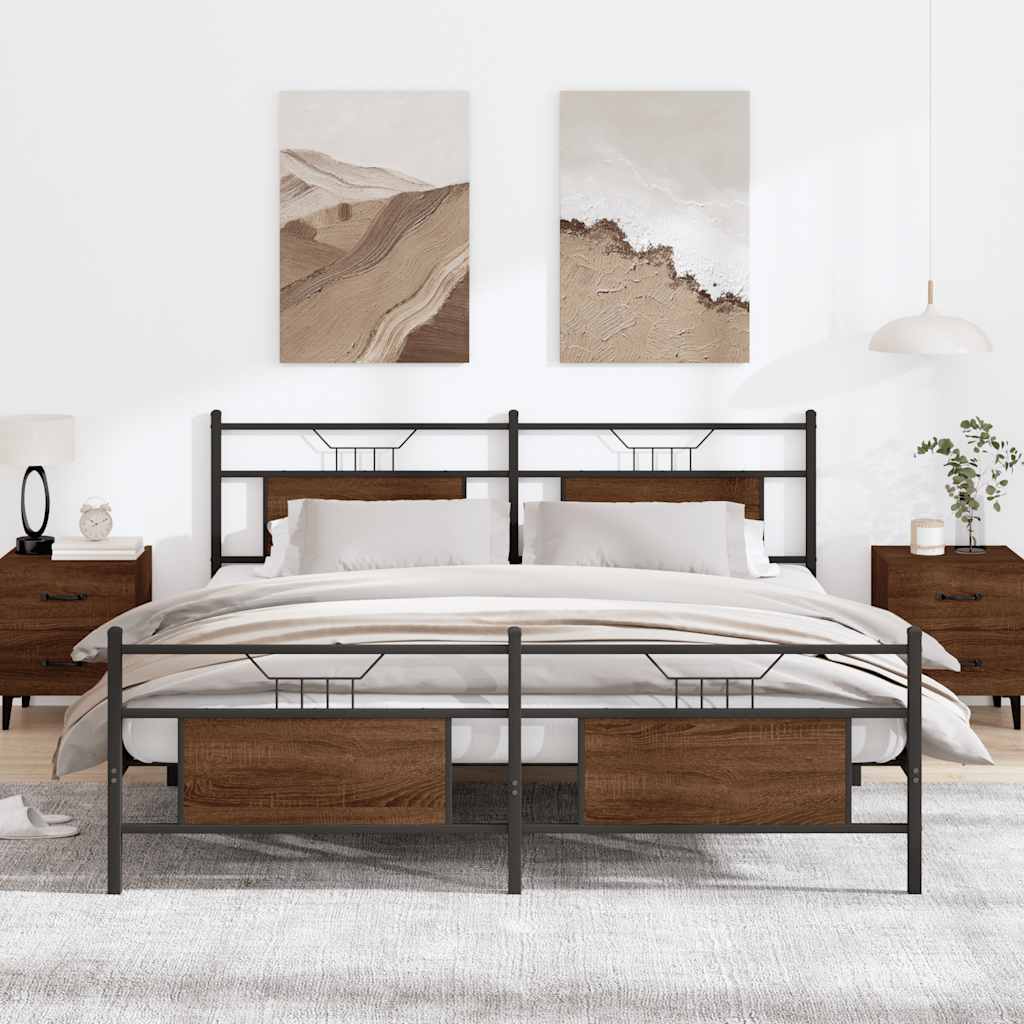 Metallbett ohne Matratze Braun Eichen-Optik 160x200 cm