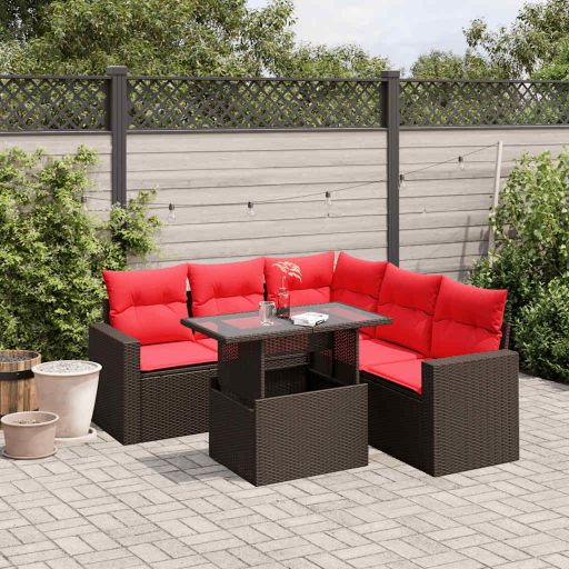 6-teiliges Gartensofa-Set mit Kissen, braun, Polyrattan 6-teiliges Gartensofa-Set mit Kissen, braun, Polyrattan