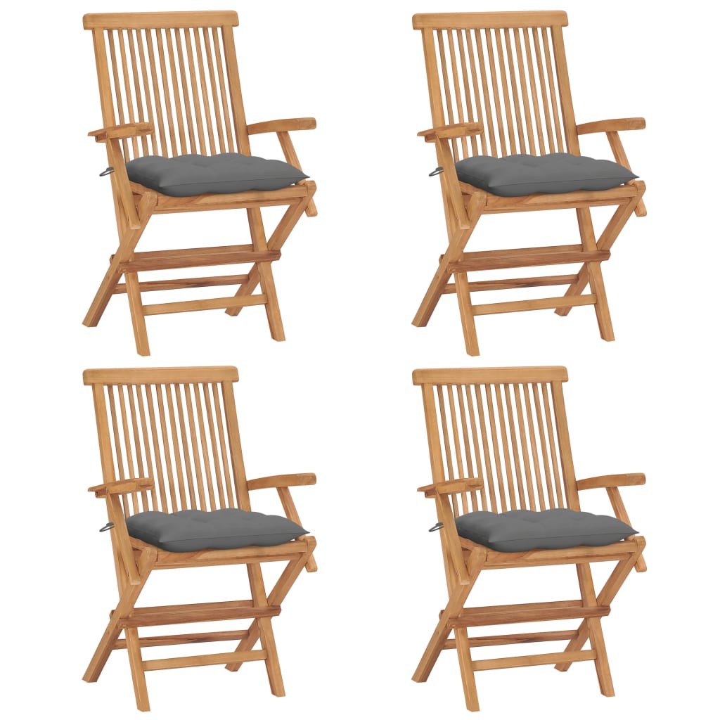 Gartenstühle mit Grauen Kissen 4 Stk. Massivholz Teak Gartenstühle mit Grauen Kissen 4 Stk. Massivholz Teak