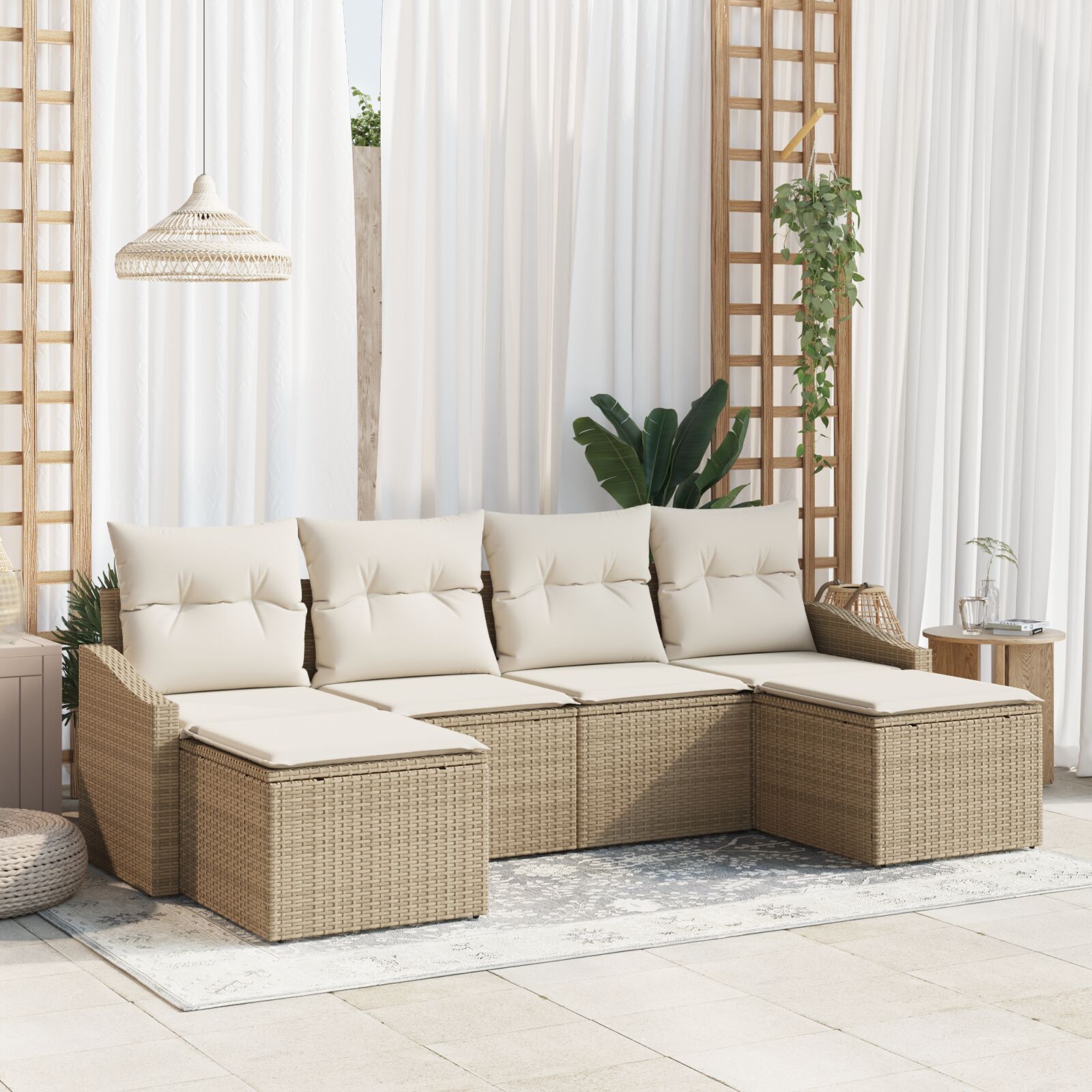 6-teilige Garten Sofa Set mit Kissen Beige Poly Rattan 6-teilige Garten Sofa Set mit Kissen Beige Poly Rattan