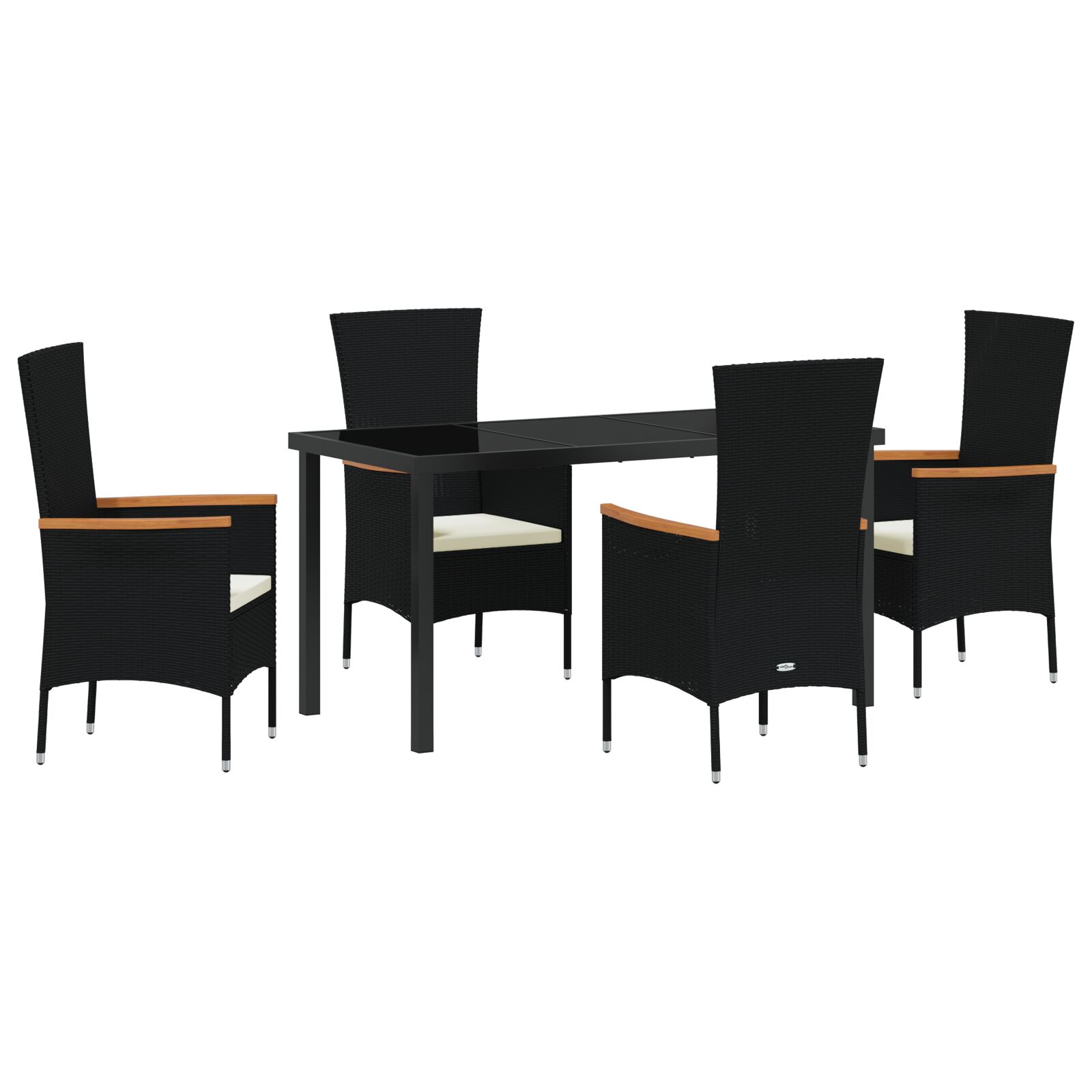 5-teiliges Garten-Esszimmer-Set mit Kissen Schwarz Poly-Rattan 5-teiliges Garten-Esszimmer-Set mit Kissen Schwarz Poly-Rattan
