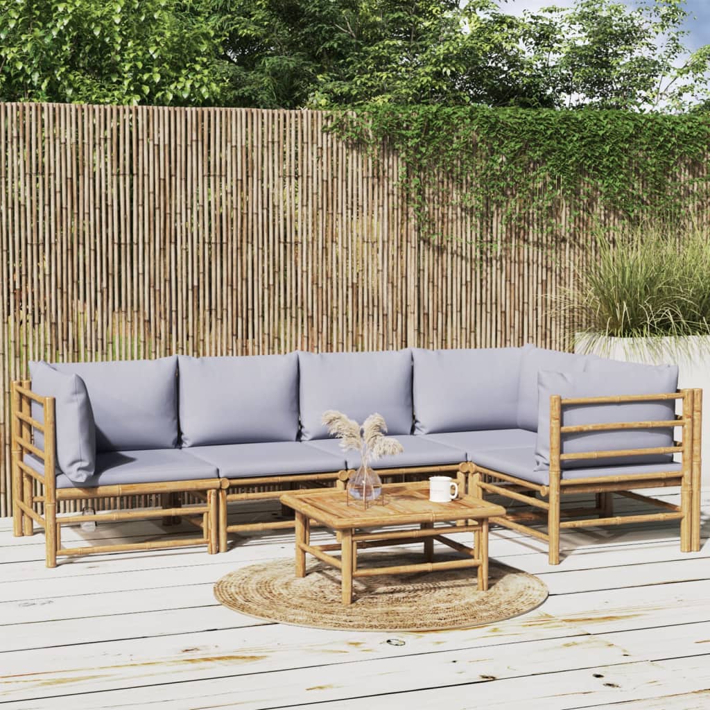 6-tlg. Garten-Lounge-Set mit Hellgrauen Kissen Bambus 6-tlg. Garten-Lounge-Set mit Hellgrauen Kissen Bambus
