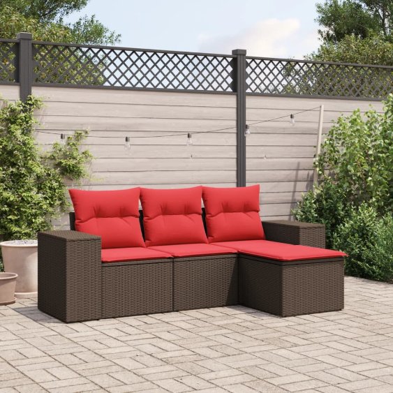 4-teiliges Gartensofa-Set mit Kissen, braun, Polyrattan 4-teiliges Gartensofa-Set mit Kissen, braun, Polyrattan