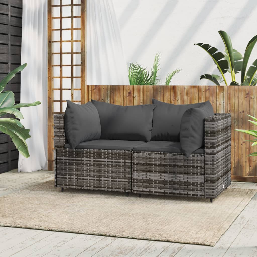 Garten-Ecksofas mit Kissen 2 Stk. Grau Poly Rattan Garten-Ecksofas mit Kissen 2 Stk. Grau Poly Rattan