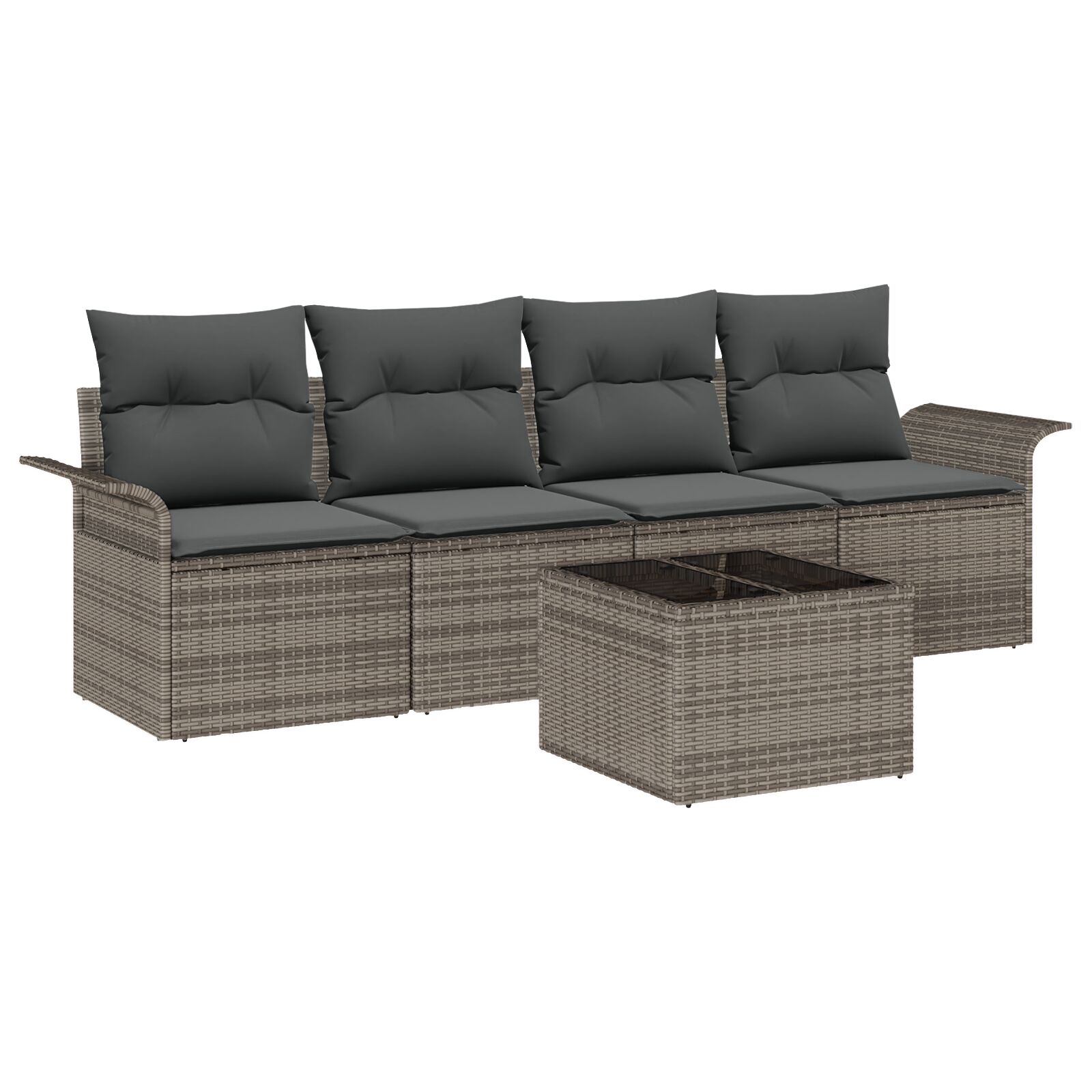 5-teilige Garten Sofa Set mit Kissen Grau Poly Rattan, 2-Sitzer Garten Sofa mit Stauraum & Kissen Grau Poly Rattan 5-teilige Garten Sofa Set mit Kissen Grau Poly Rattan, 2-Sitzer Garten Sofa mit Stauraum & Kissen Grau Poly Rattan