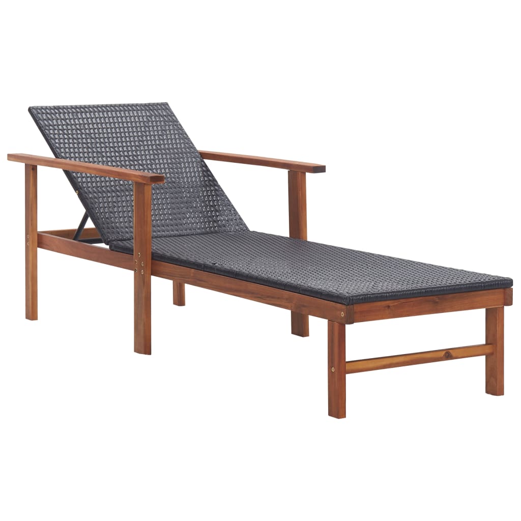 Sonnenliege Poly Rattan und Massivholz Akazie Schwarz Sonnenliege Poly Rattan und Massivholz Akazie Schwarz