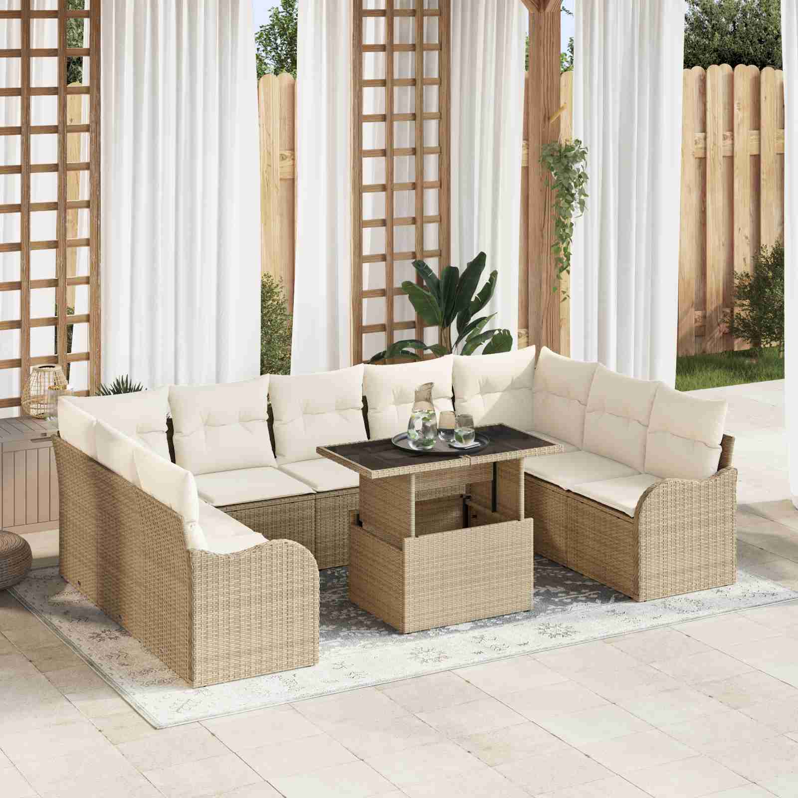 10-teilige Garten Sofa Set mit Kissen Beige Poly Rattan 10-teilige Garten Sofa Set mit Kissen Beige Poly Rattan