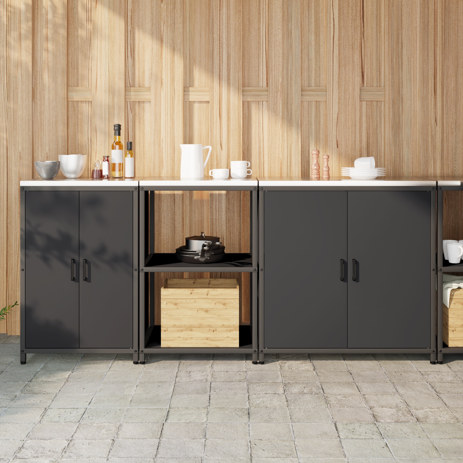 Küchenaufbewahrungsset mit Regal Sonstiges 3 pcs Schwarz 210 x 50 x 92 cm