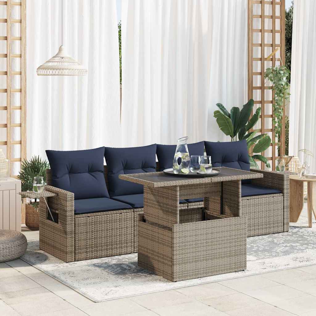 5tlg. Garten-Sofagarnitur mit Kissen Schwarz Poly Rattan Akazie 5tlg. Garten-Sofagarnitur mit Kissen Schwarz Poly Rattan Akazie