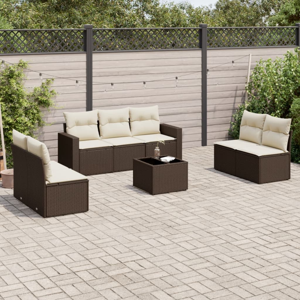 8-tlg. Garten-Sofagarnitur mit Kissen Braun Poly Rattan 8-tlg. Garten-Sofagarnitur mit Kissen Braun Poly Rattan