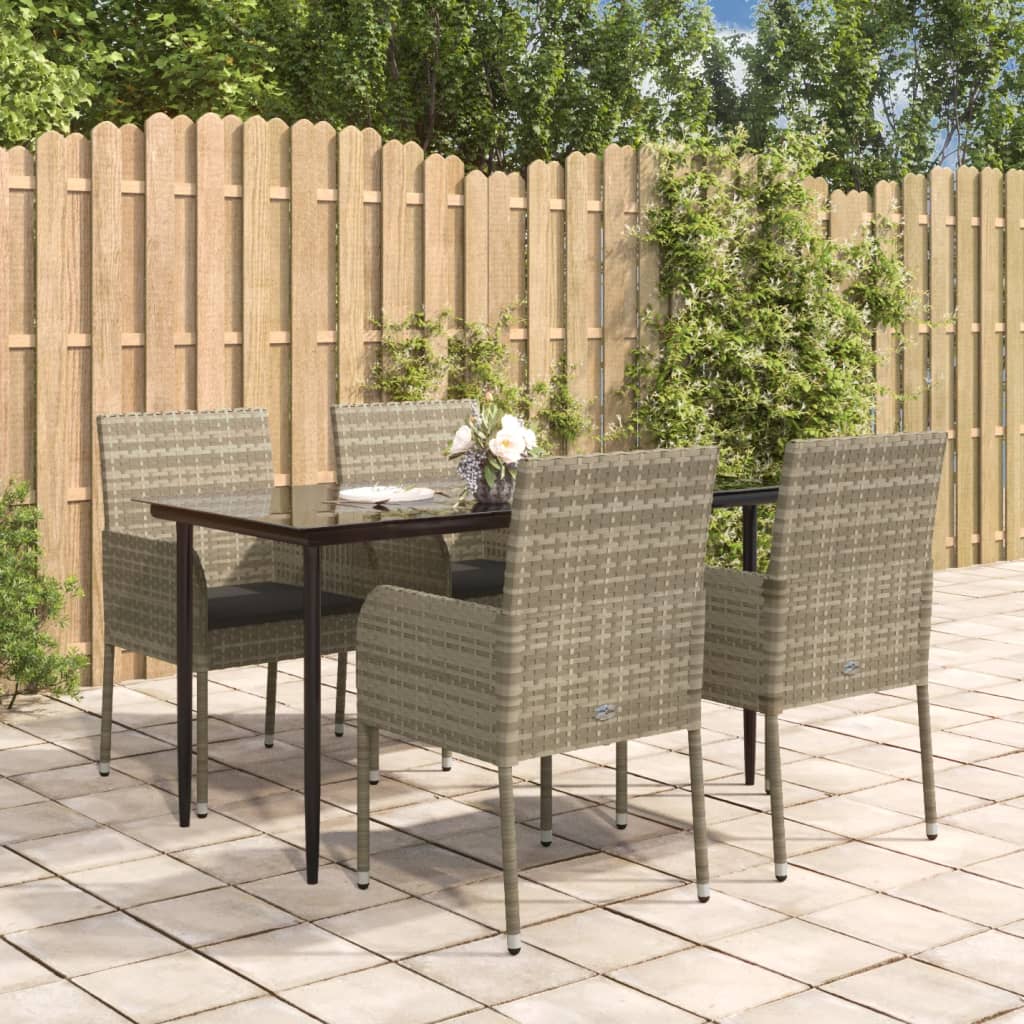 5-tlg. Garten-Essgruppe mit Kissen Schwarz und Grau Poly Rattan 5-tlg. Garten-Essgruppe mit Kissen Schwarz und Grau Poly Rattan