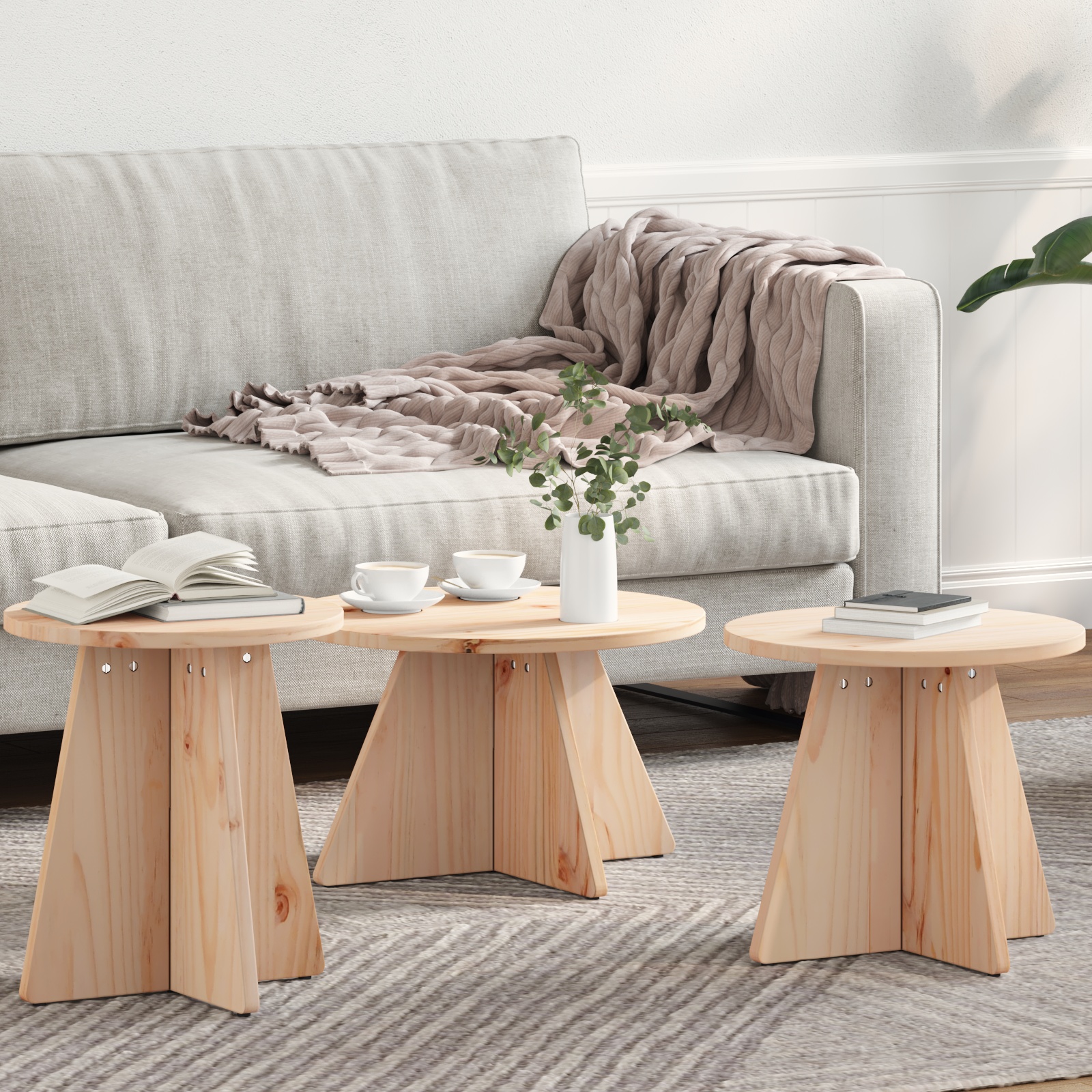 Couchtisch 3 pcs Natürlich 49 x 49 x 30 cm Massivkiefer