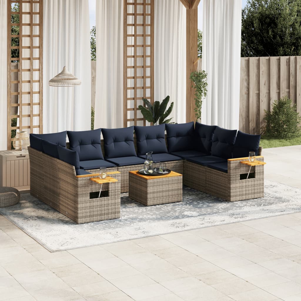 10-tlg. Garten-Sofagarnitur mit Kissen Grau Poly Rattan 10-tlg. Garten-Sofagarnitur mit Kissen Grau Poly Rattan