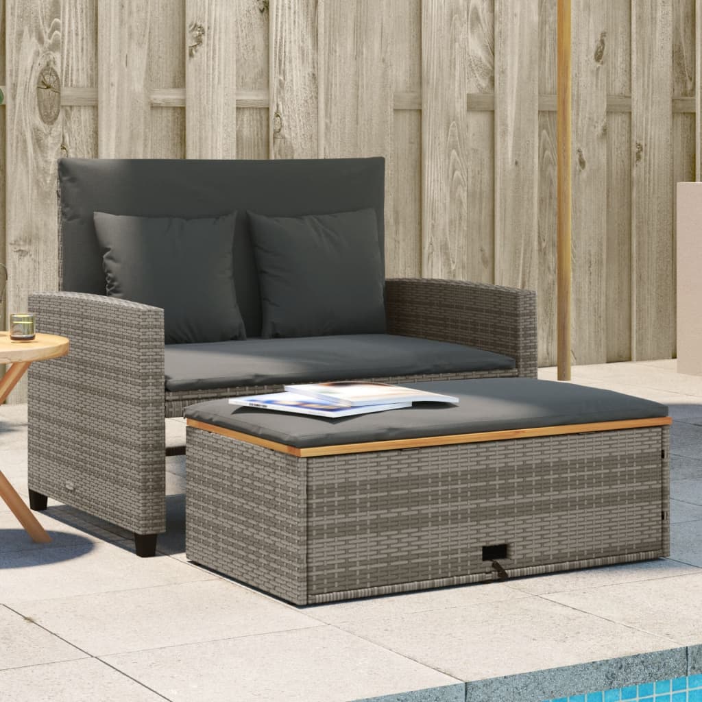 Gartensofa mit Kissen 2-Sitzer Grau Poly Rattan & Akazienholz Gartensofa mit Kissen 2-Sitzer Grau Poly Rattan & Akazienholz