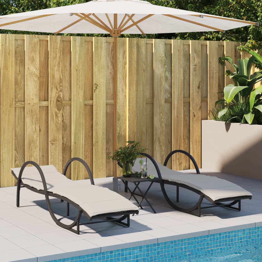 Sonnenliegen 2 Stk. mit Auflagen Schwarz Poly Rattan Sonnenliegen 2 Stk. mit Auflagen Schwarz Poly Rattan