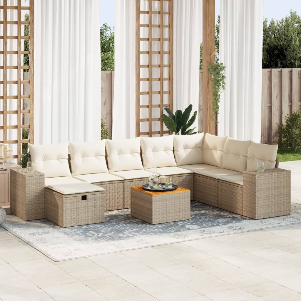 9-tlg. Garten-Sofagarnitur mit Kissen Beige Poly Rattan 9-tlg. Garten-Sofagarnitur mit Kissen Beige Poly Rattan