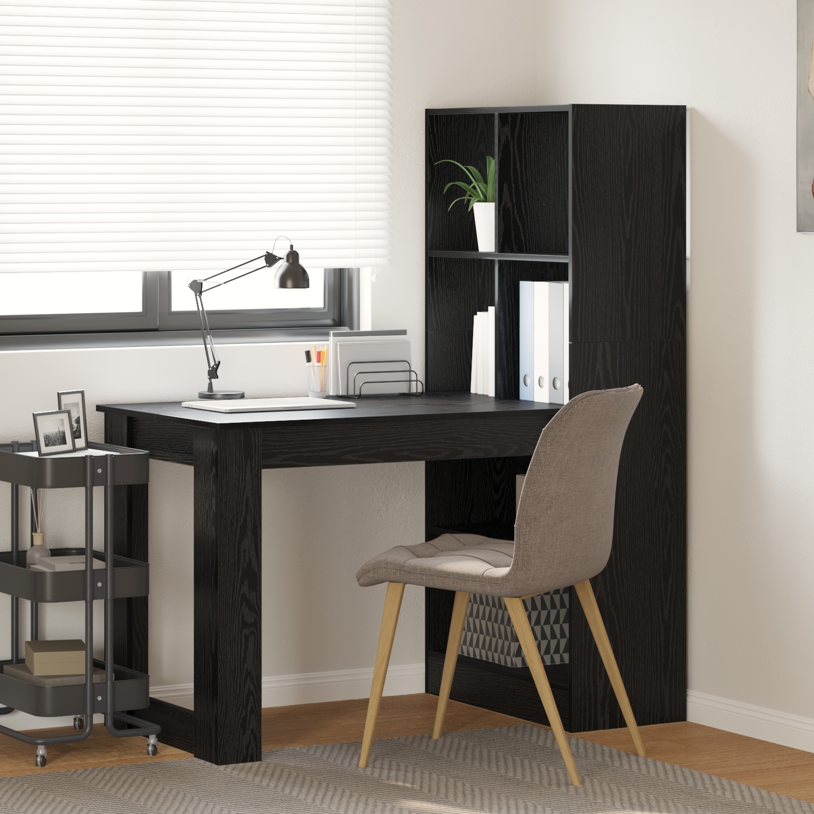 Schreibtisch mit Regal mit Speicher Schwarze Eiche 122 x 67 x 145 cm